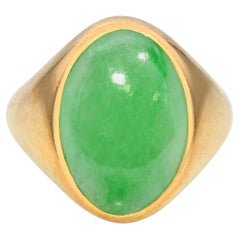 Vintage 20k Gelbgold Jadeit Cabochon Herrenring