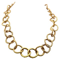 Vintage 20K Yellow Gold Link Necklace with 2.5 Carat Round I SI Diamonds 18.5 In