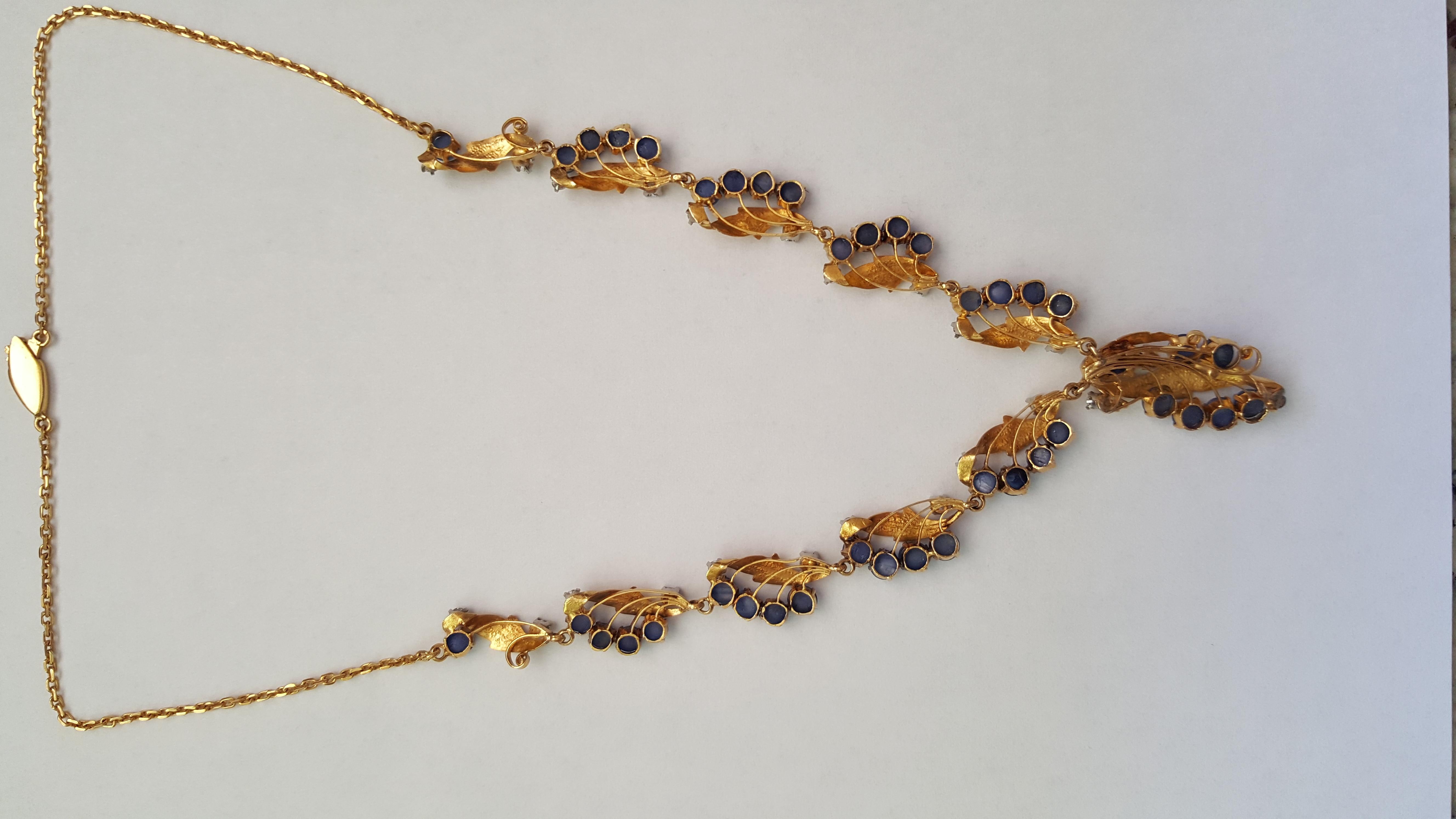 Vintage 20kt Yellow Gold, Cabochon Sapphire 13.53ctw, Diamond 1.67ctw Necklace  In Good Condition For Sale In Rancho Santa Fe, CA