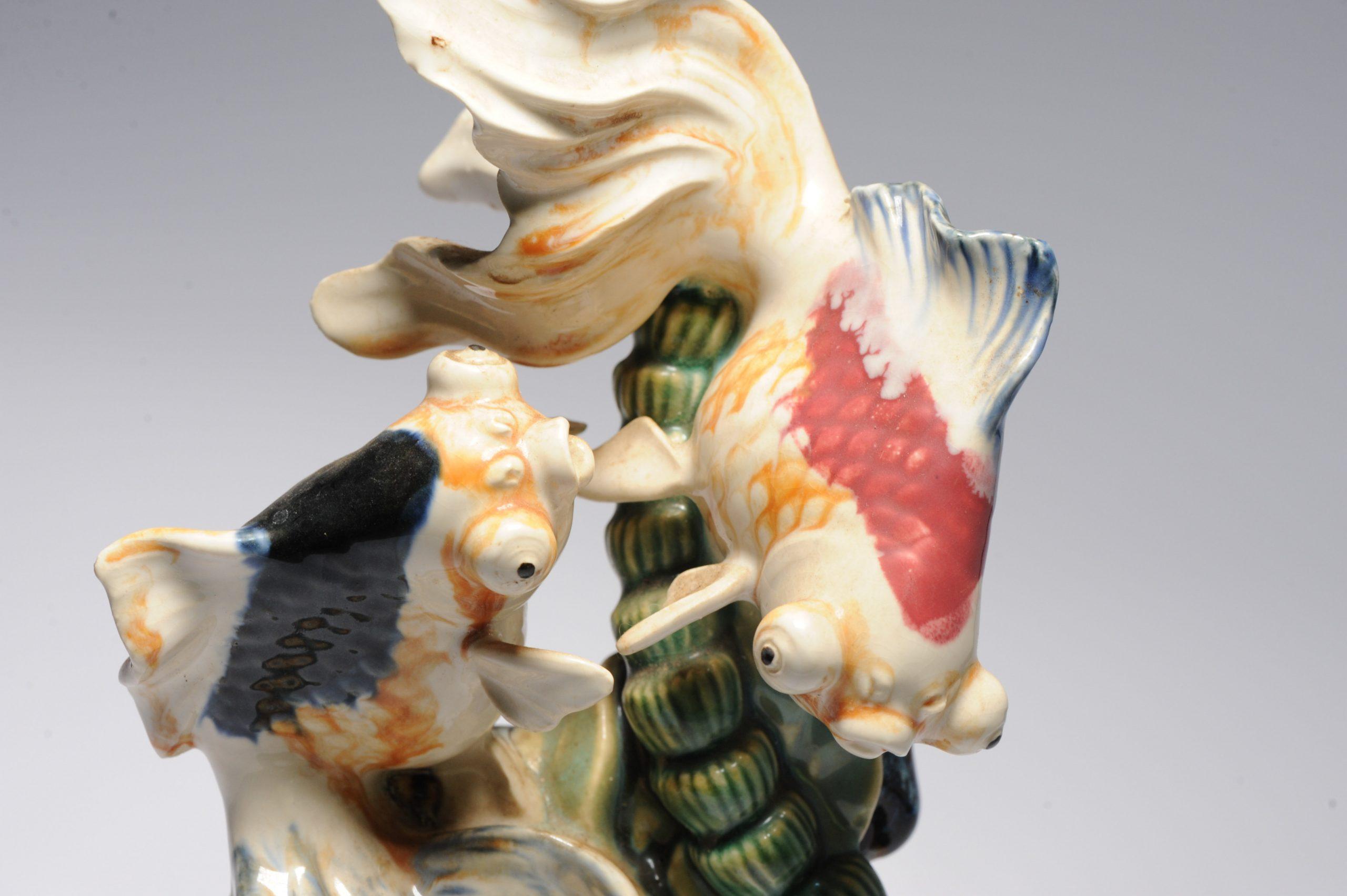 Vintage 20th C Chinese Porcelain PROC Goldfish Statue China Underglaze 4