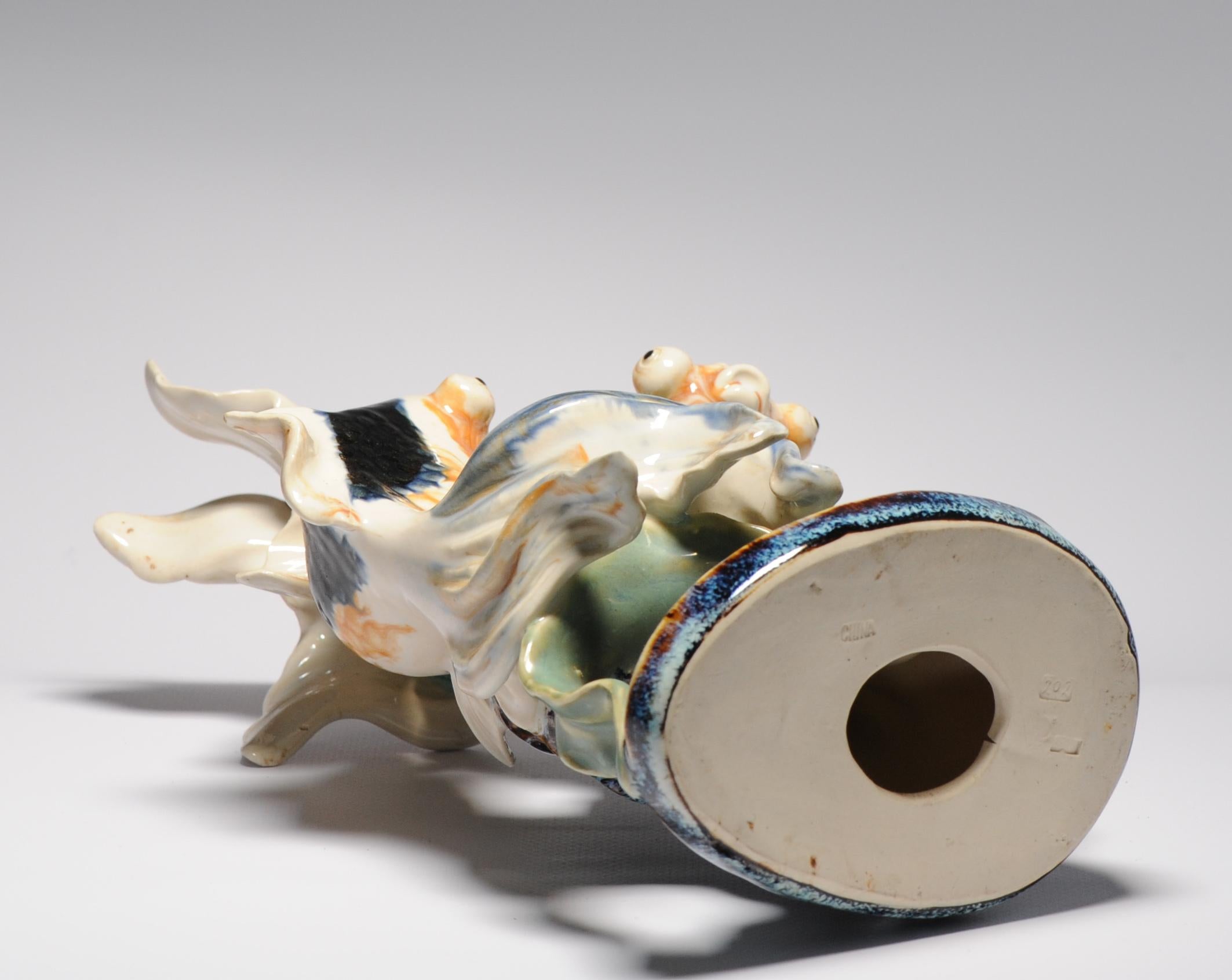 Vintage 20th C Chinese Porcelain PROC Goldfish Statue China Underglaze 8