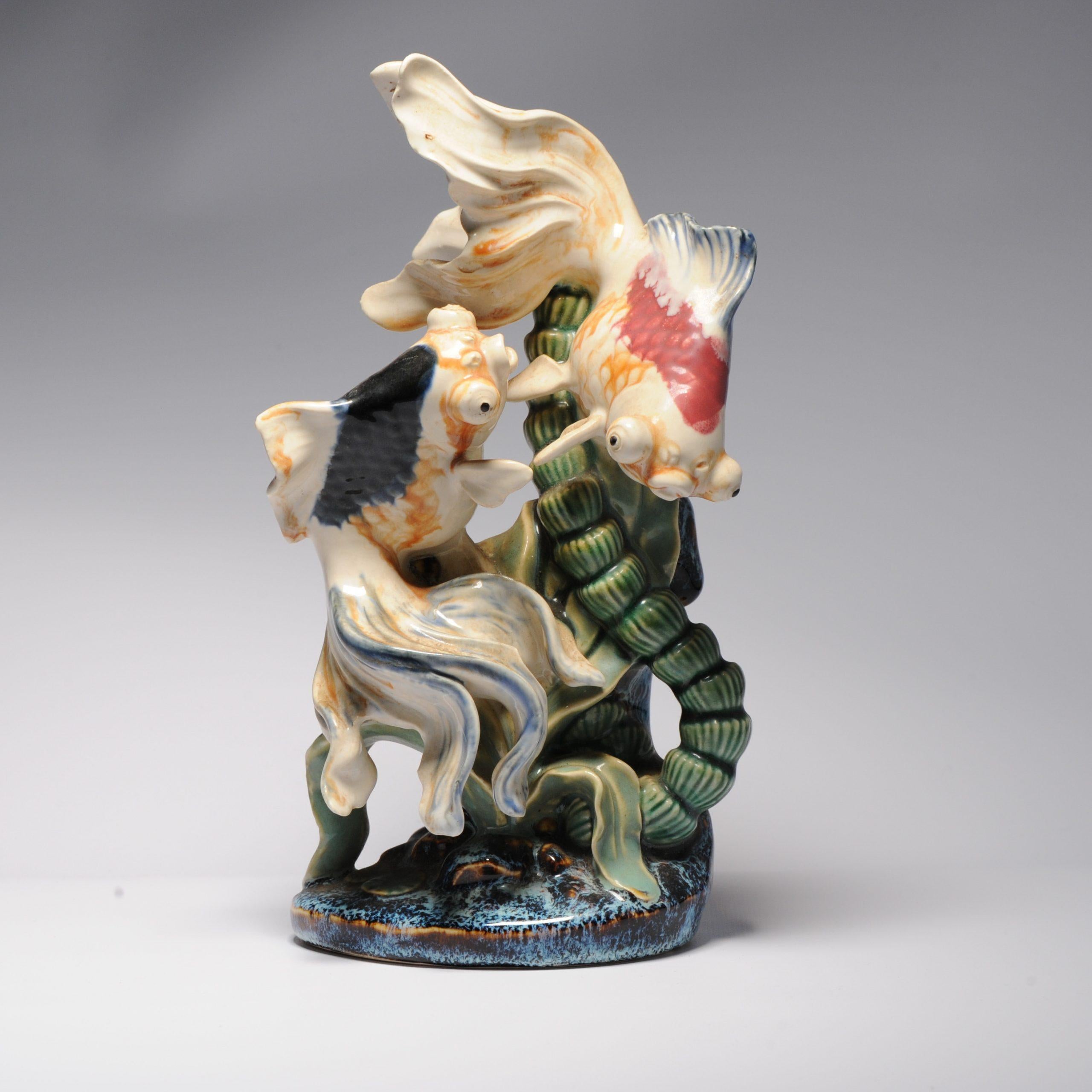 Vintage 20th C Chinese Porcelain PROC Goldfish Statue China Underglaze 9