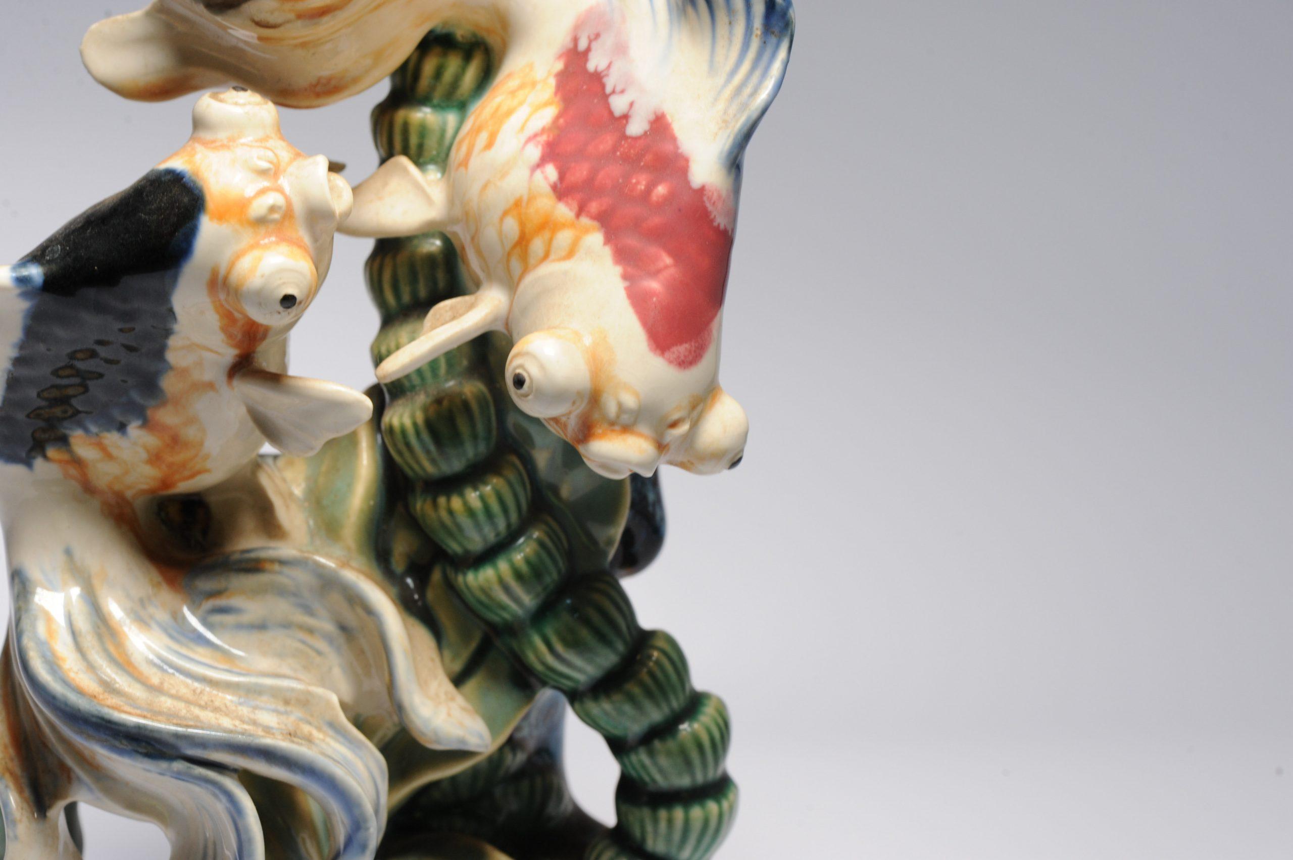 Vintage 20th C Chinese Porcelain PROC Goldfish Statue China Underglaze 10