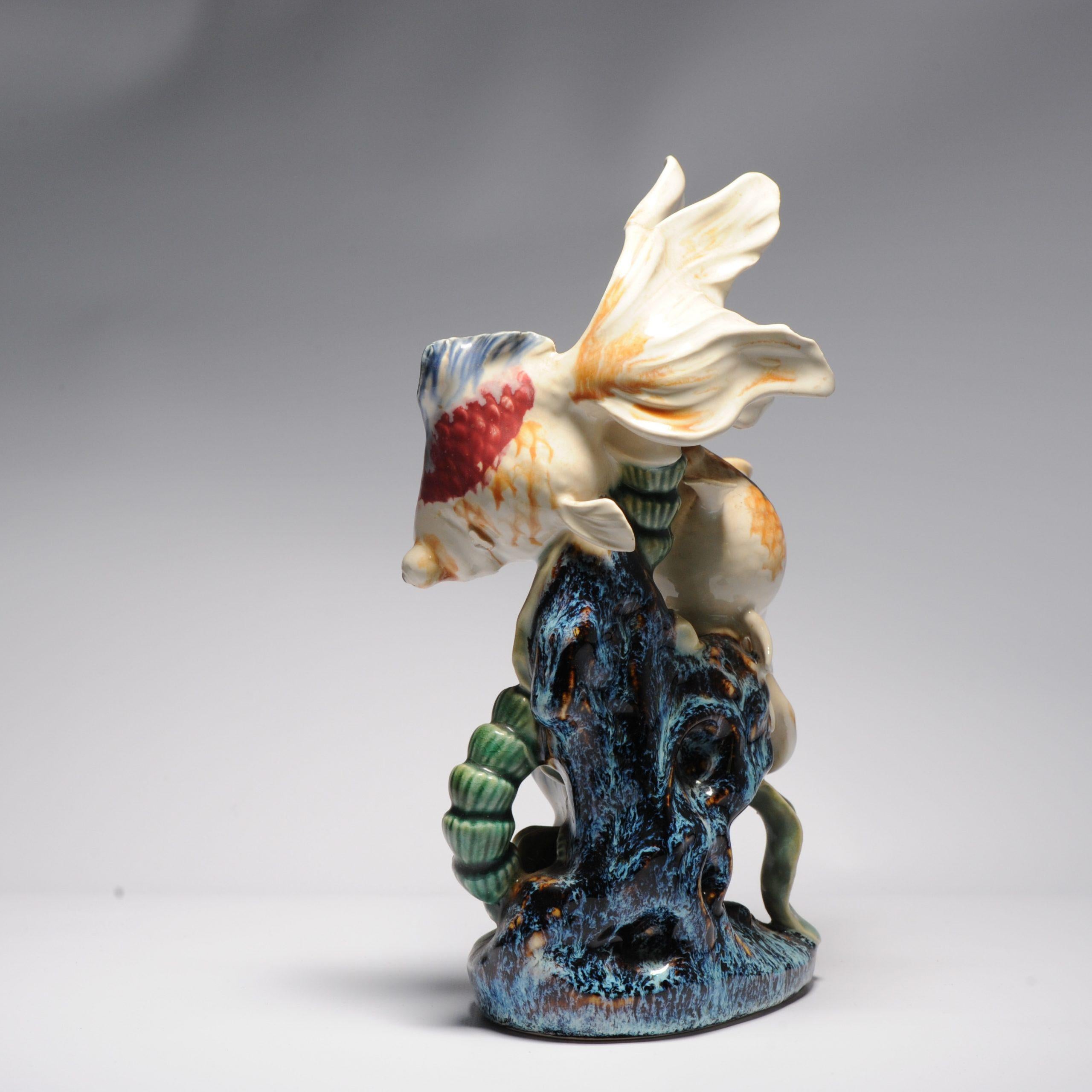 Vintage 20th C Chinese Porcelain PROC Goldfish Statue China Underglaze In Excellent Condition In Amsterdam, Noord Holland