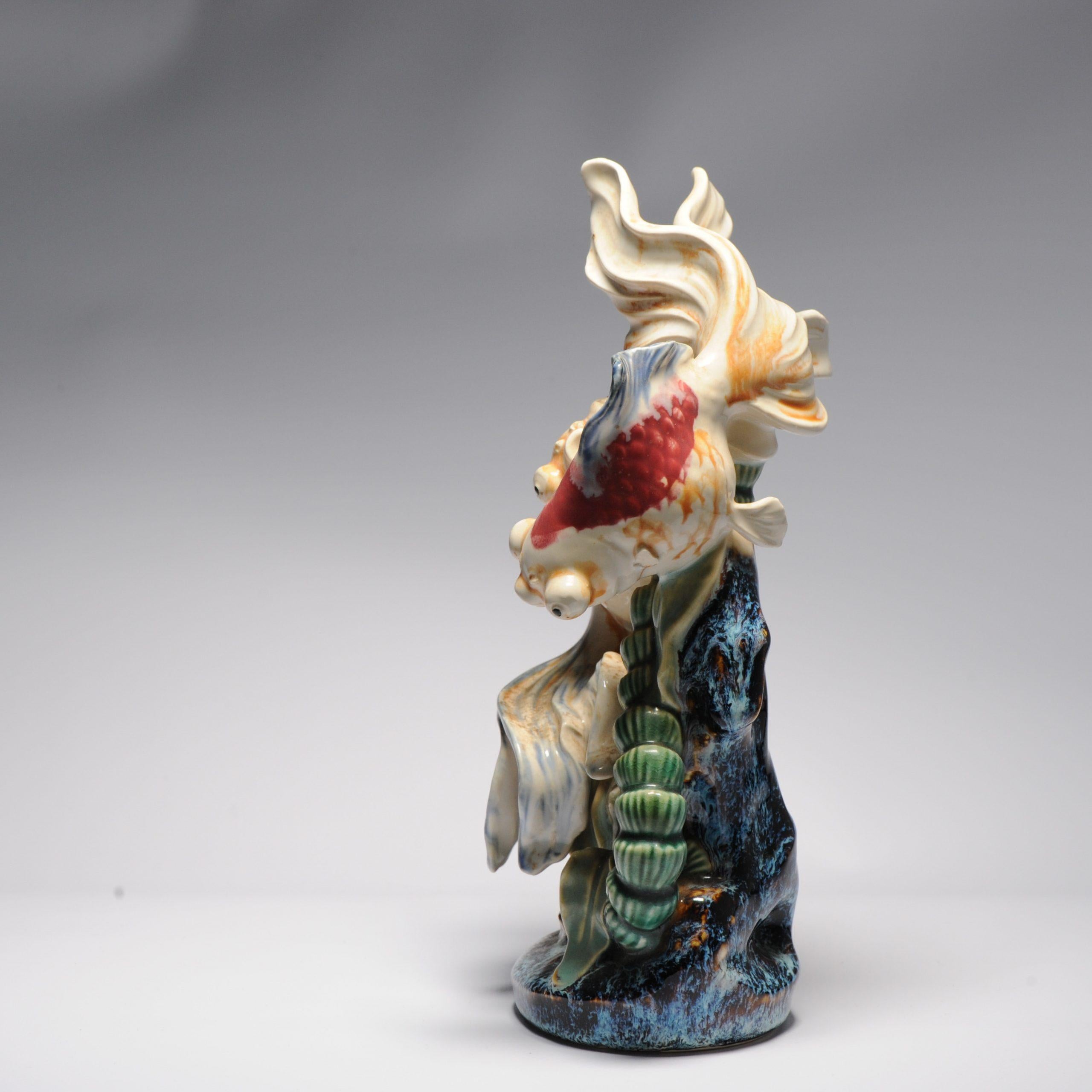 20th Century Vintage 20th C Chinese Porcelain PROC Goldfish Statue China Underglaze