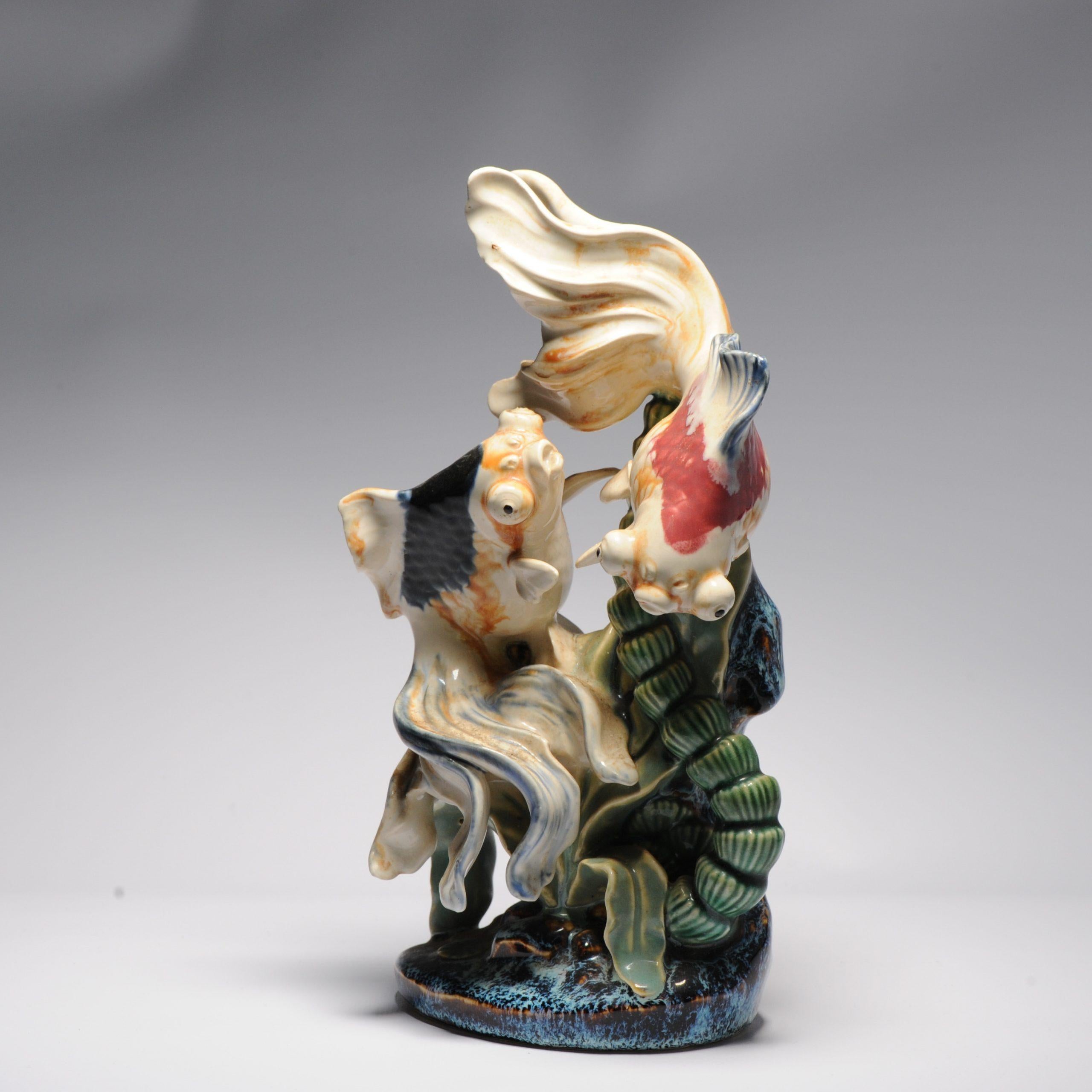 Vintage 20th C Chinese Porcelain PROC Goldfish Statue China Underglaze 1