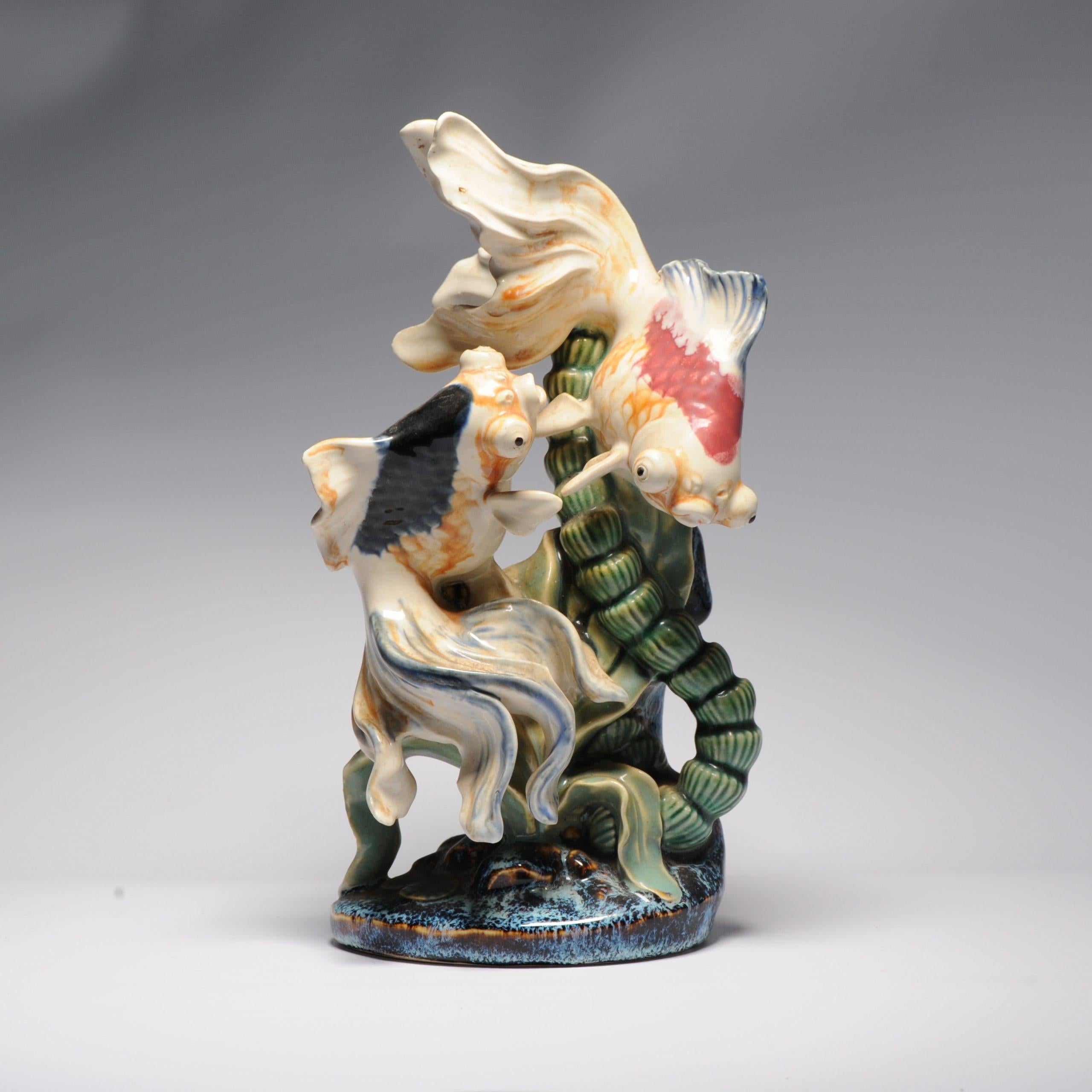 Vintage 20th C Chinese Porcelain PROC Goldfish Statue China Underglaze 3