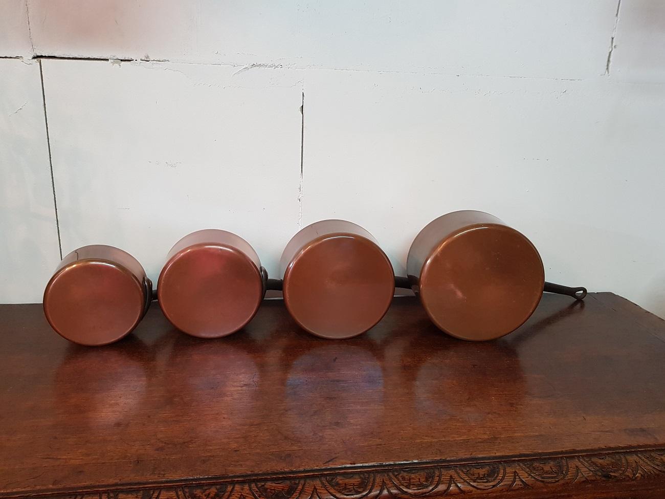 Vintage 20th Century 4-Piece French Copper Pans In Good Condition For Sale In Raalte, NL