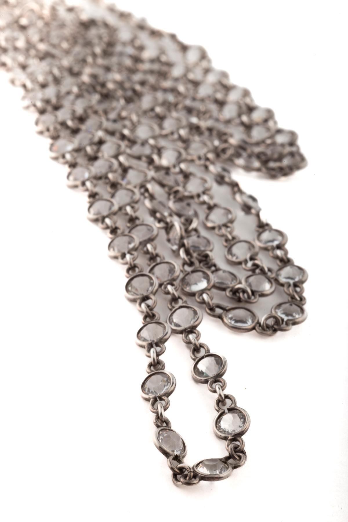 Vintage 20th Century 62 inch White Topaz Sterling Chain Necklace In Excellent Condition For Sale In Stamford, CT