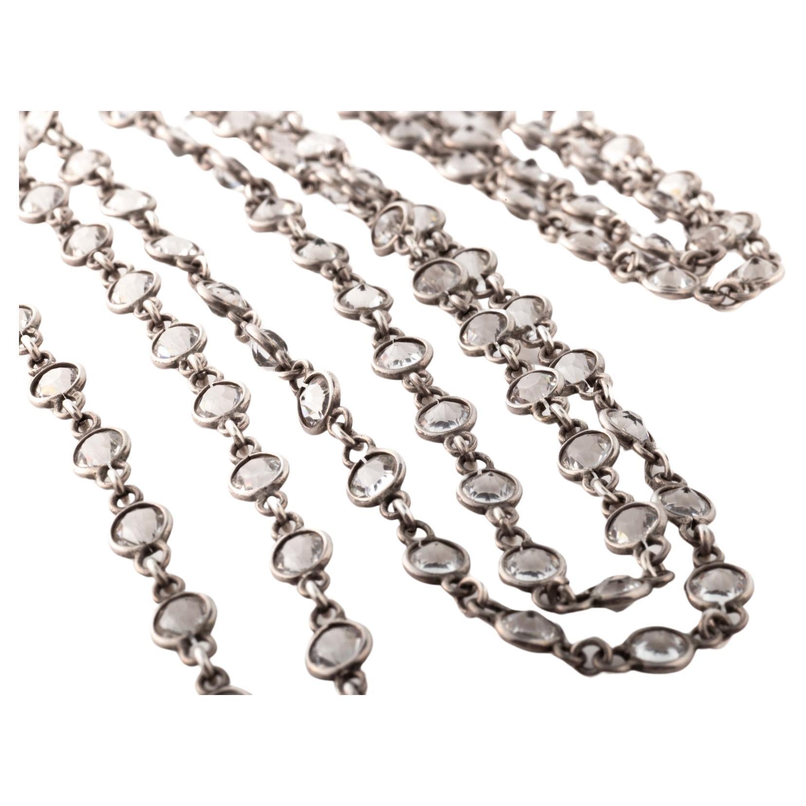 Vintage 20th Century 62 inch White Topaz Sterling Chain Necklace For Sale