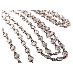 Chaîne collier vintage du 20ème siècle en argent sterling avec topaze blanche de 62 pouces