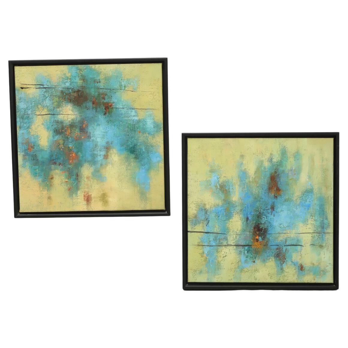 20th Century Original Abstract Oil Paintings on Canvas - Pair