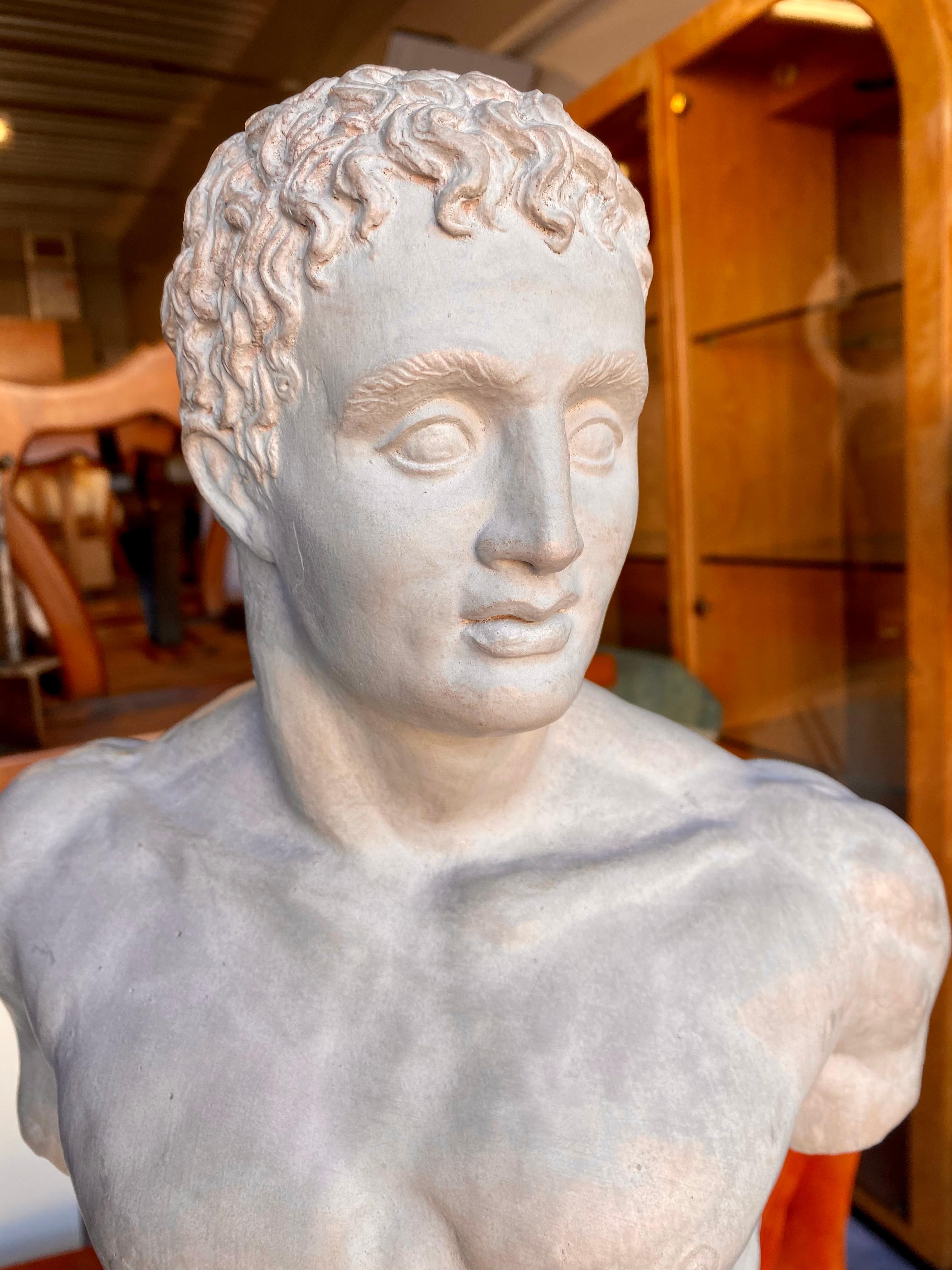 Vintage 20th Century Ancient Greek God Hermès Sculpture on Steel Mounted Bust 3