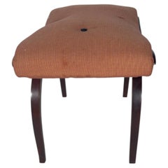 Vintage 20th Century Antique Walnut Stool with Cotton Upholstery