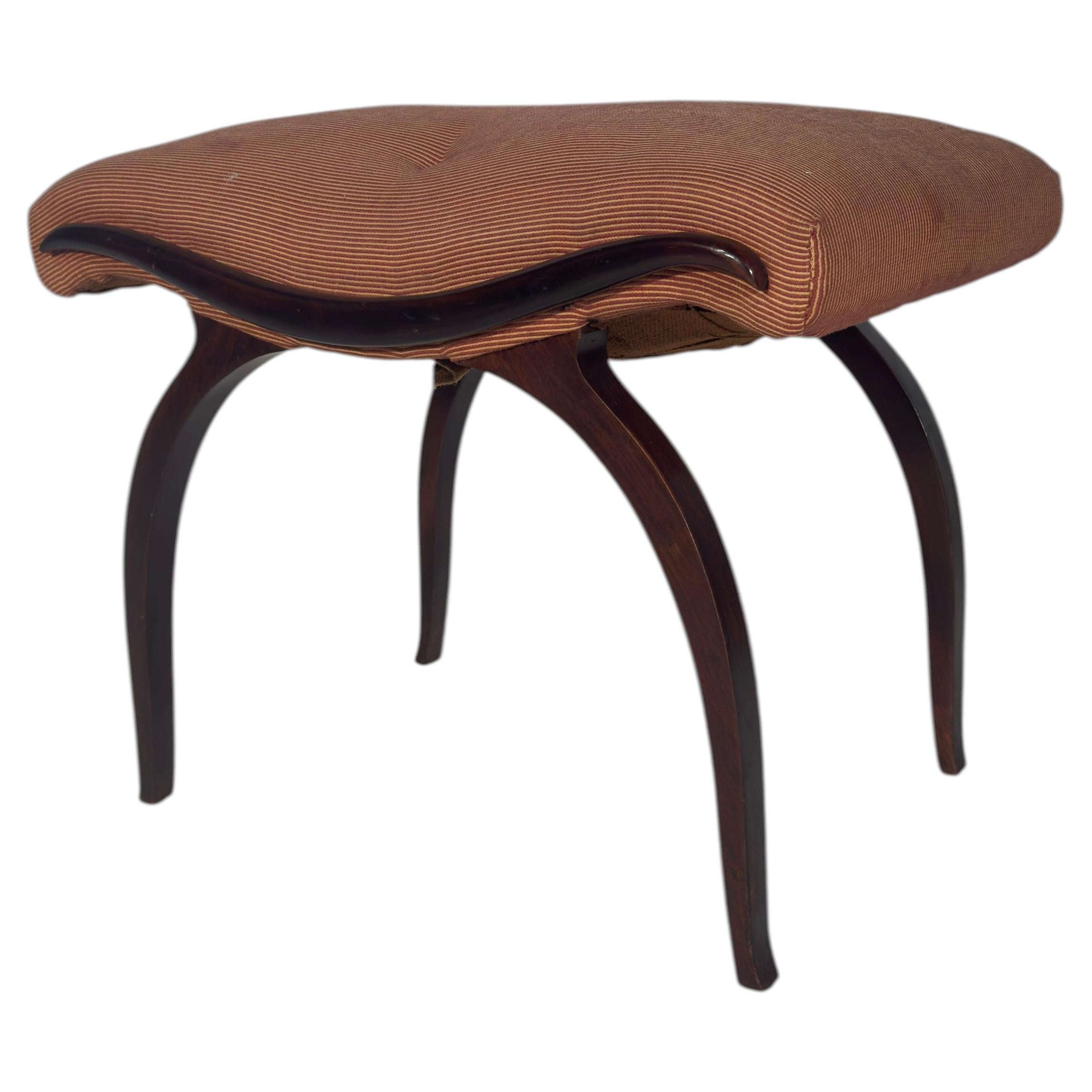 Vintage 20th Century Antique Walnut Stool with Cotton Upholstery