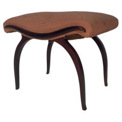 Vintage 20th Century Antique Walnut Stool with Cotton Upholstery