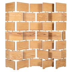 Paravento articolato in legno di pino d'epoca del XX secolo c.1980