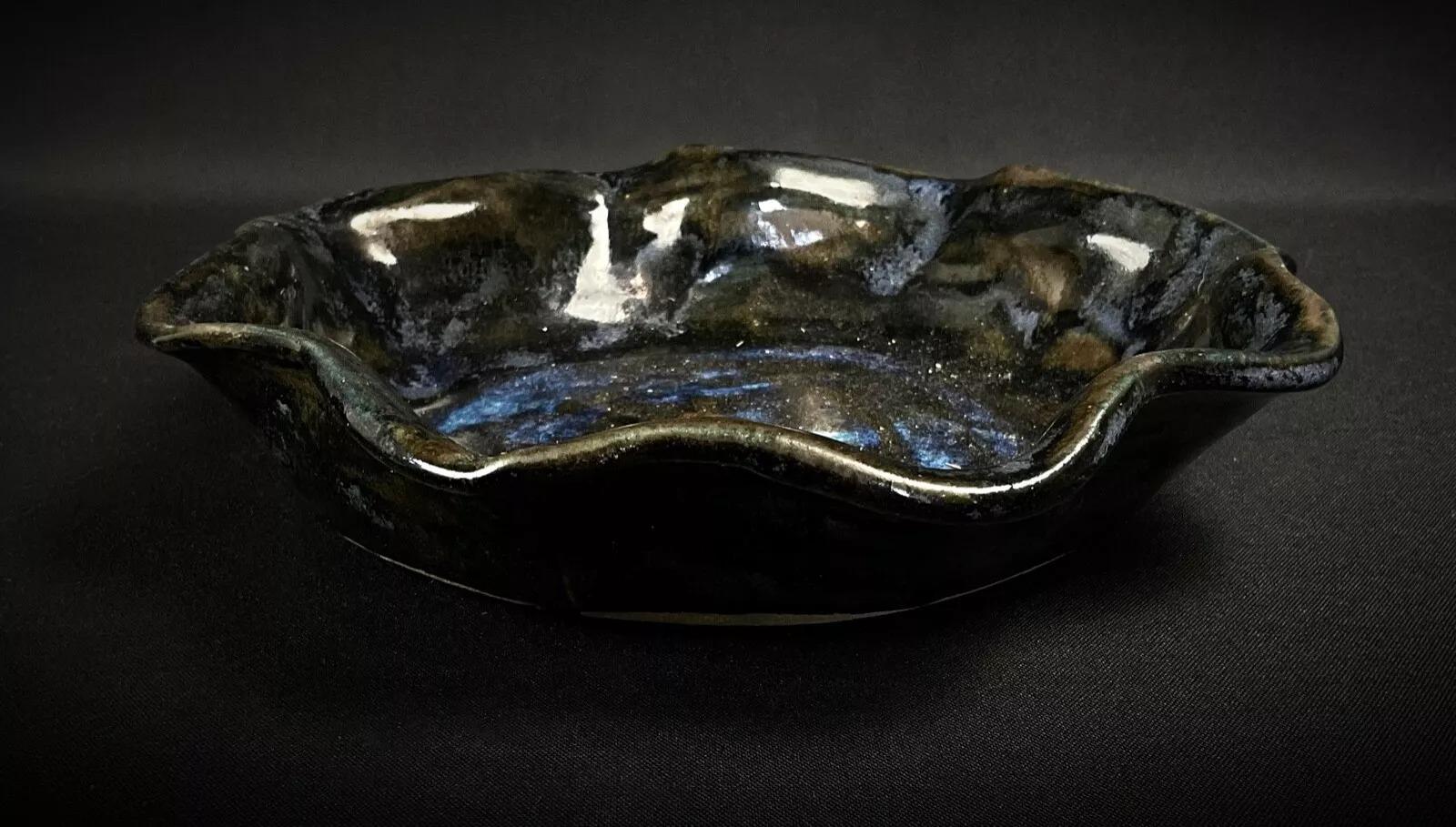 Vintage 20th Century Blue and Black Ceramic Catchall Dish - 2Y319 For Sale 2