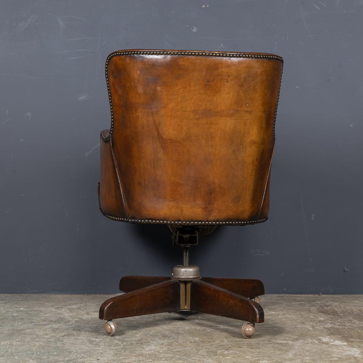 Vintage 20th Century British Hillcrest Revolving Leather Office Chair c.1940 1