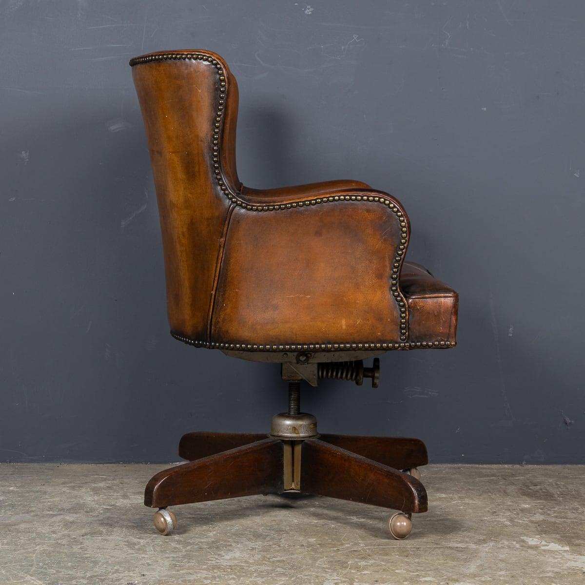 Vintage 20th Century British Hillcrest Revolving Leather Office Chair c.1940 2