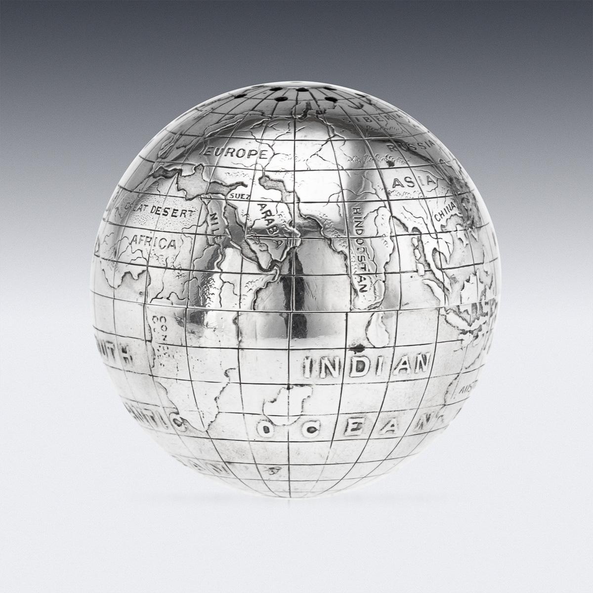 Vintage Siglo XX Novela Británica de Plata Maciza Lijadora de Escritura en Forma de Globo Británico en venta