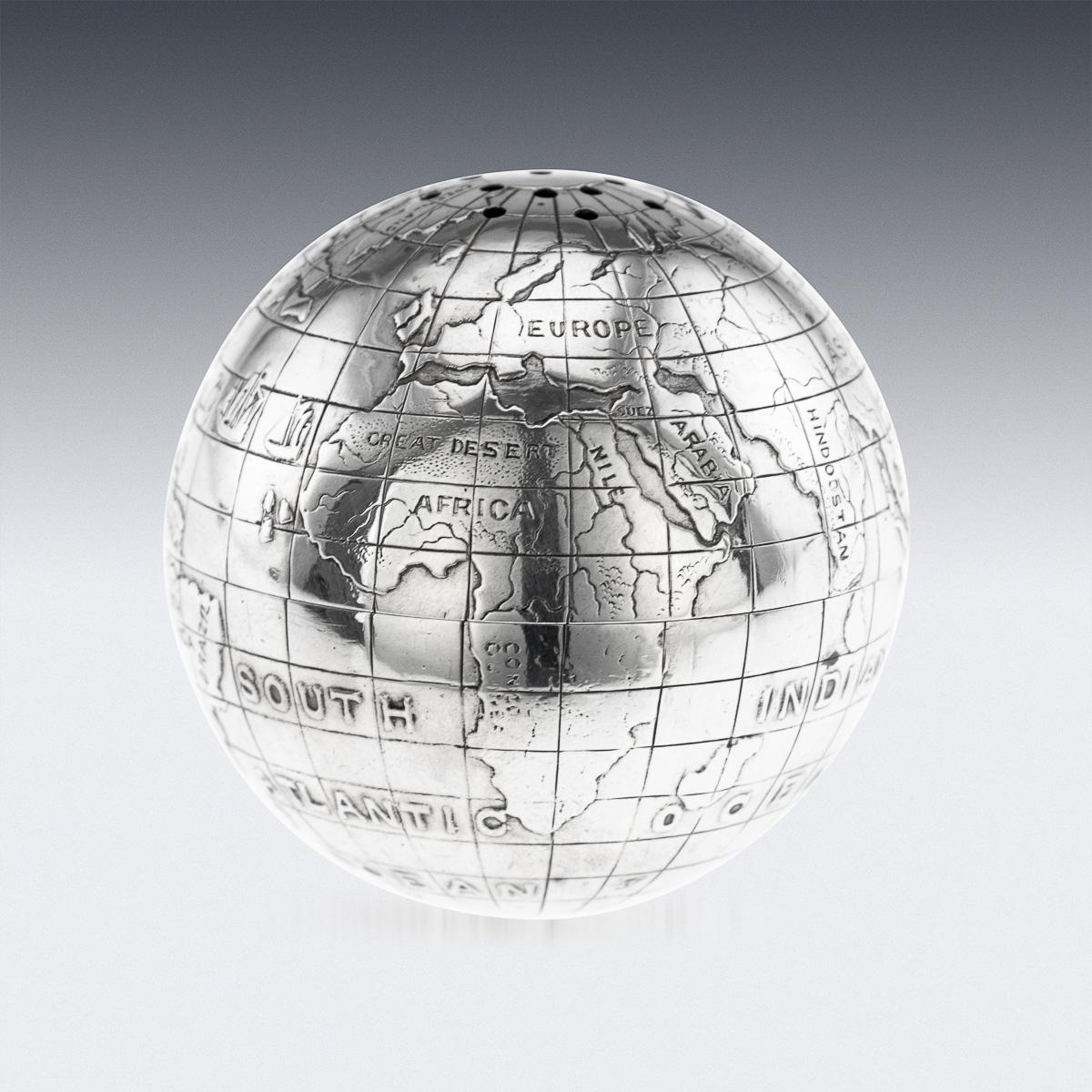 Vintage Siglo XX Novela Británica de Plata Maciza Lijadora de Escritura en Forma de Globo en Bueno estado para la venta en Royal Tunbridge Wells, Kent