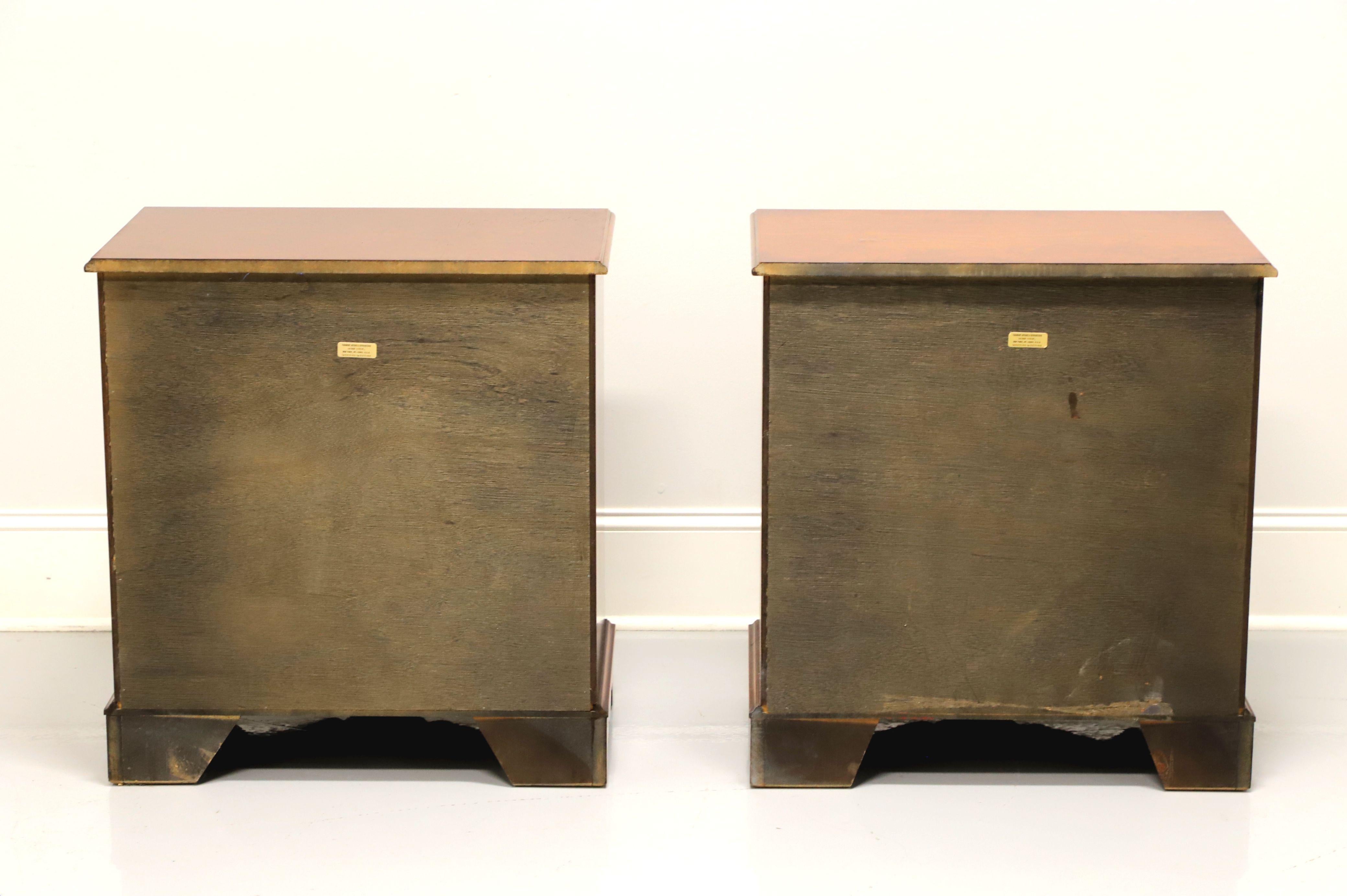 Chippendale Mid 20th Century Vintage Burl Walnut Bedside Chests / Nightstands - Pair