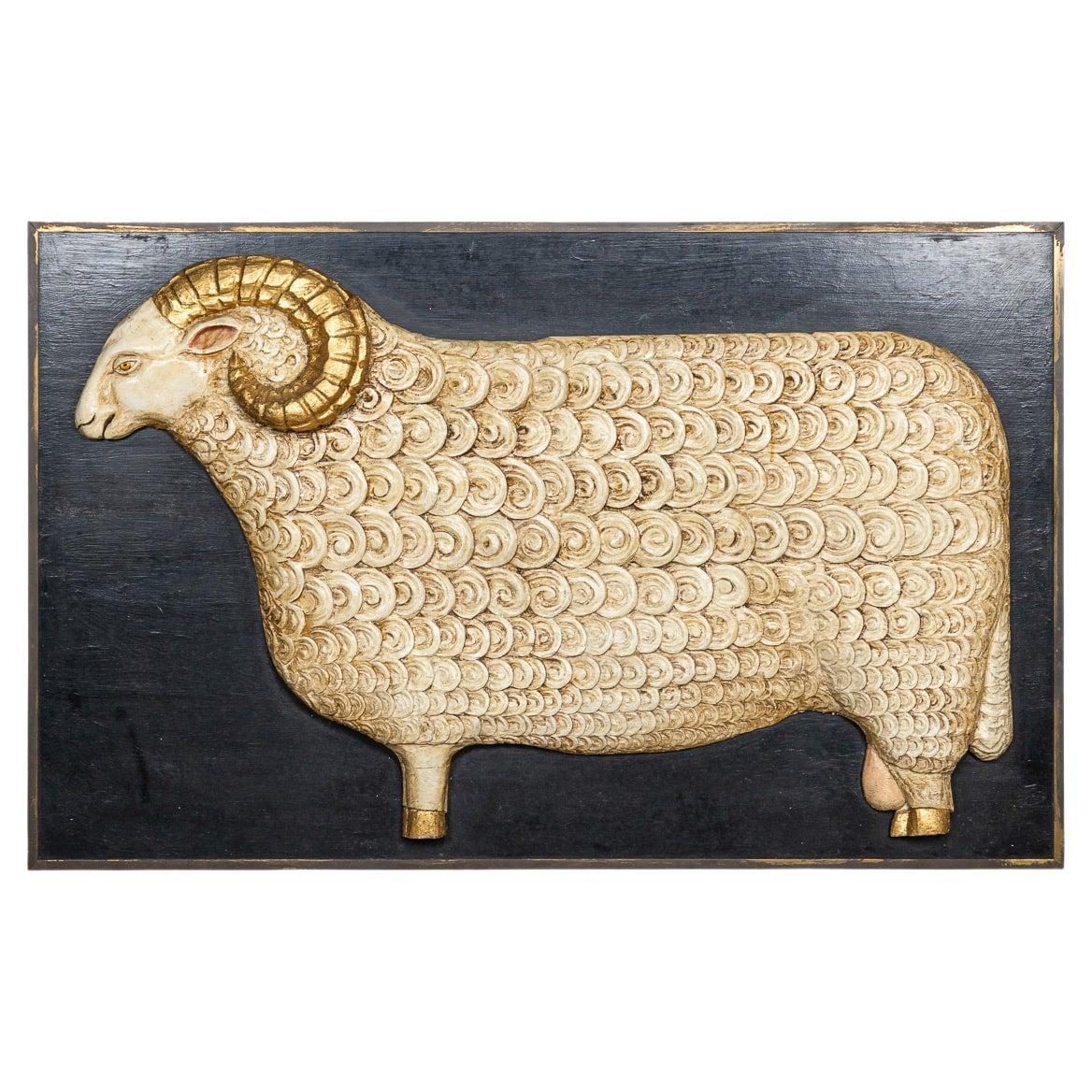 Vintage 20th Century Carved Wood Advertising Sheep Sign, Cotswolds c.1970 For Sale