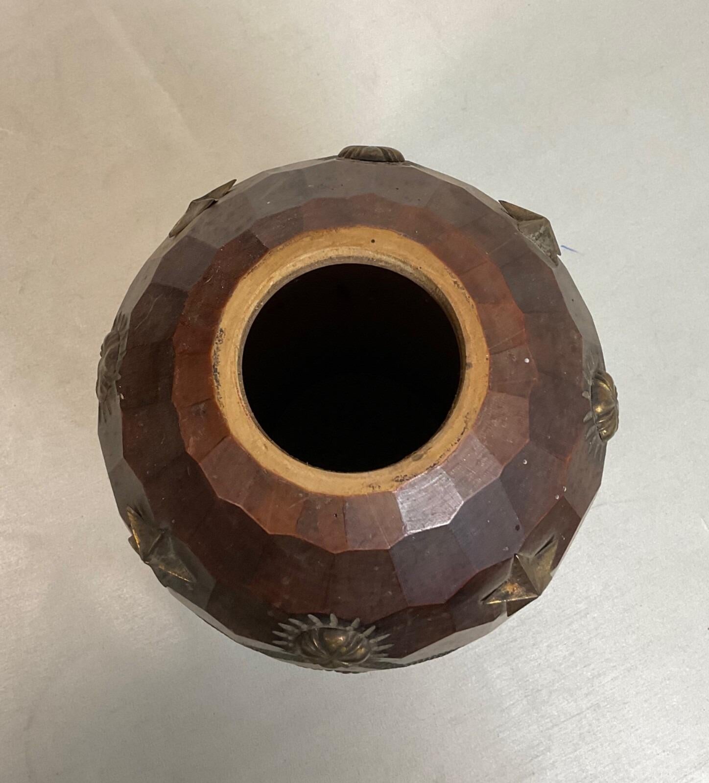 Vintage 20th Century Carved Wood and Brass Vase - 2Y584 For Sale 8