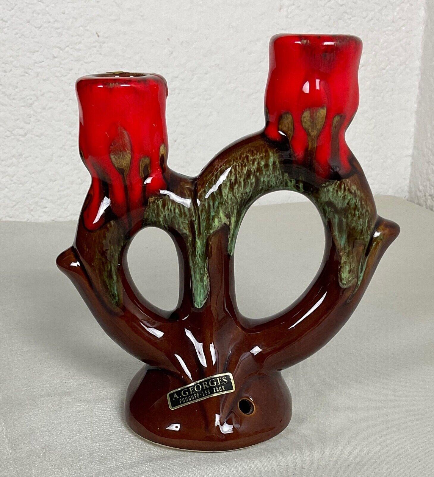 20ième siècle Bougeoir Vintage en céramique du 20ème siècle - A. Georges Pougués-les-Eaux - 2Y548 en vente