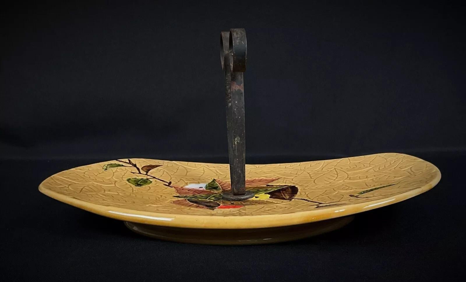 20th Century Vintage 20th-Century Ceramic Cheese Serving Platter with Fruit and Leaf - 2Y344 For Sale