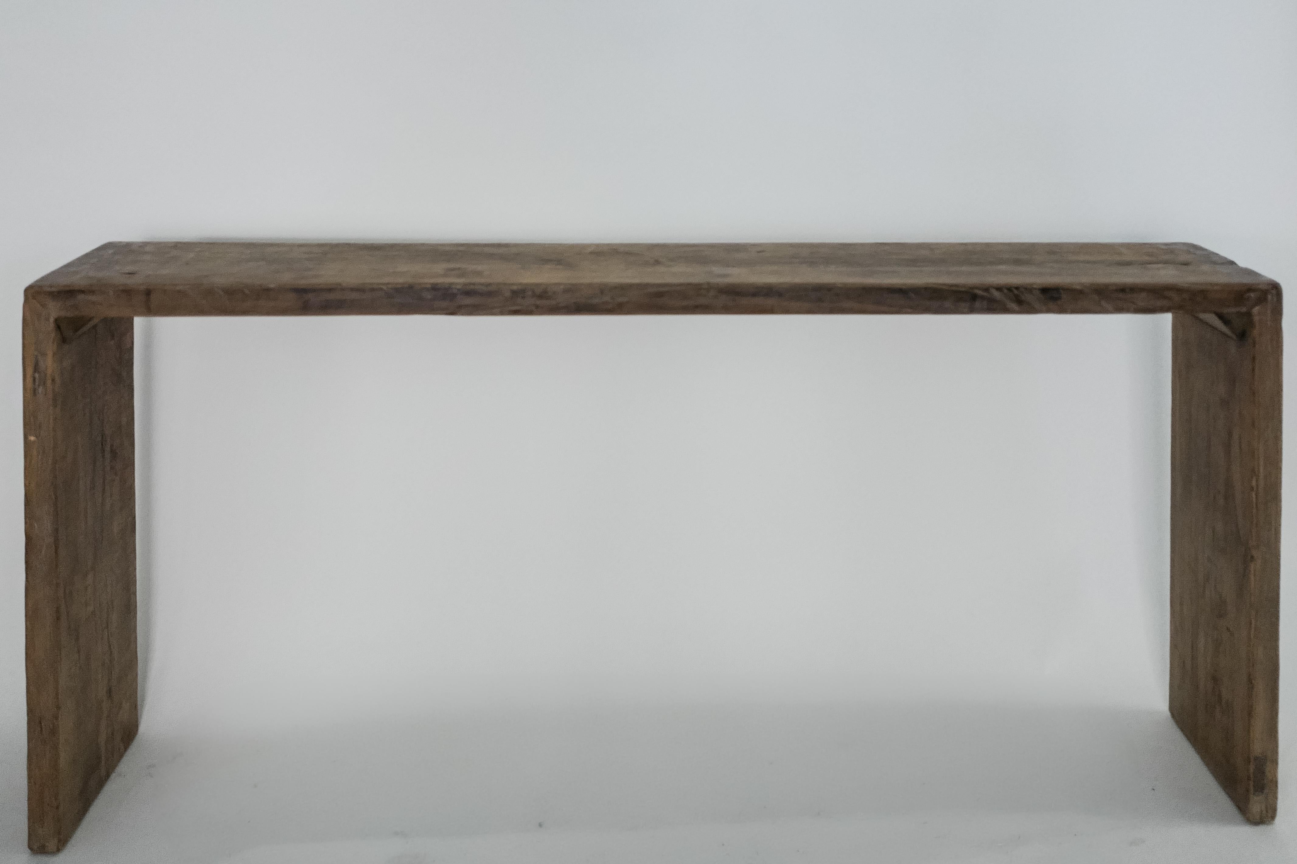 Hand-Carved Vintage 20th Century Chinese Elm Console Table – Minimalist Design, Light Patina For Sale
