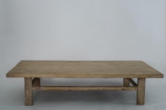 Vintage 20th Century Chinese Elm Wood Rectangle Coffee Table Light Wash Patina