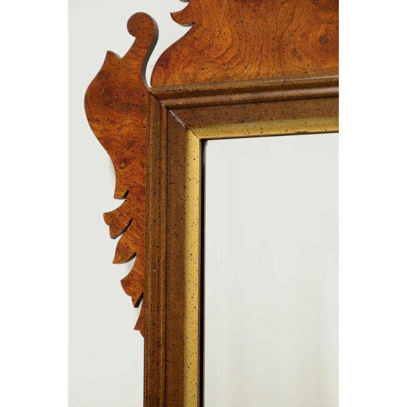 Late 20th Century Chippendale Style Burl Walnut Wall Mirror In Good Condition For Sale In Charlotte, NC