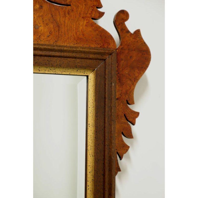 Late 20th Century Chippendale Style Burl Walnut Wall Mirror For Sale 1