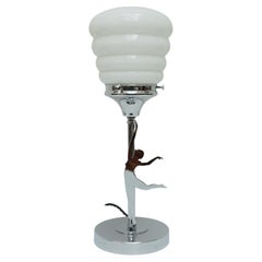 Lampe de table vintage du 20ème siècle en métal chromé avec une danseuse féminine montée