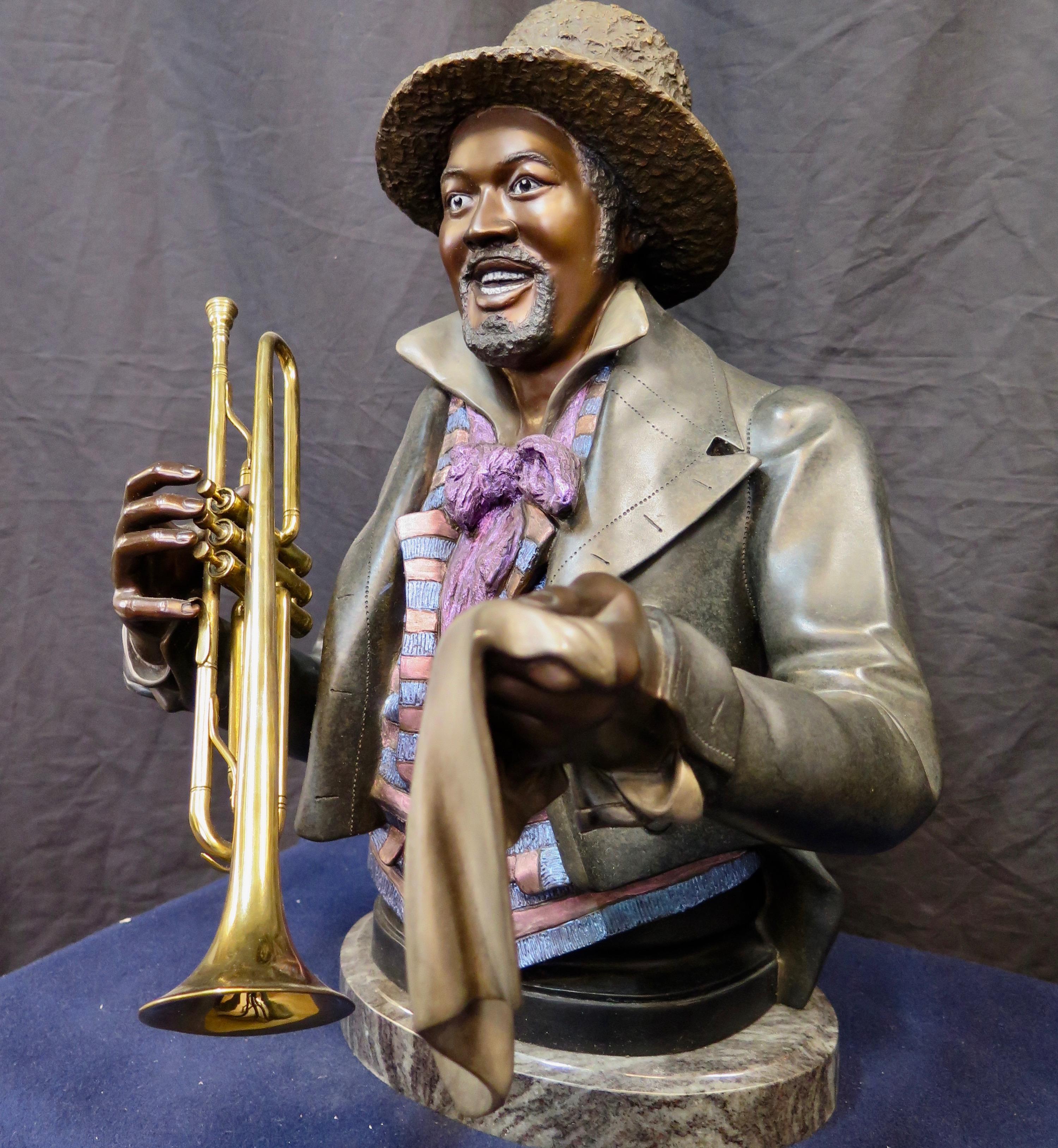 Cold-Painted Vintage 20th Century Cold Painted Bronze American Black Jazz Musician