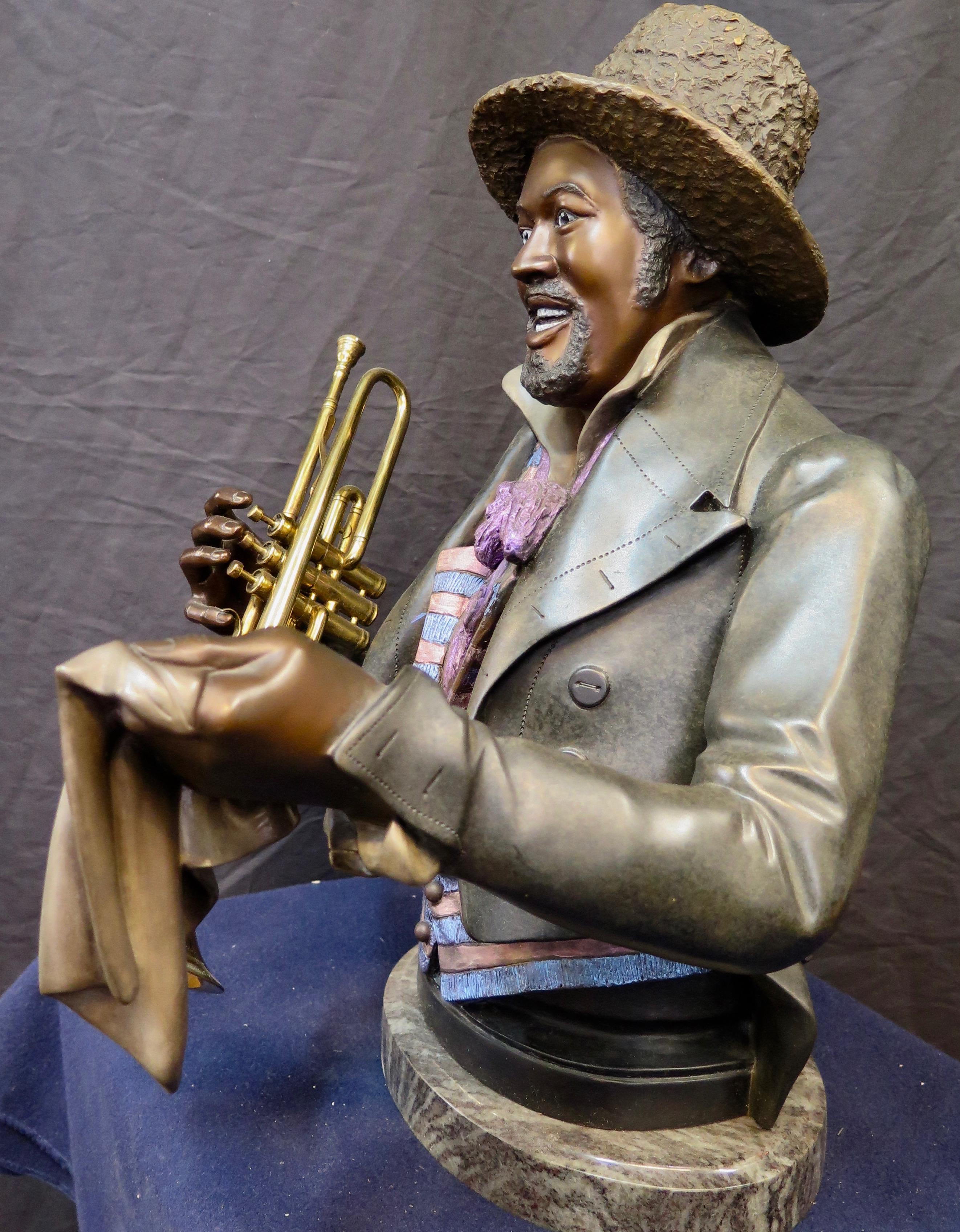 Amerikanischer schwarzer Jazzmusiker, kalt bemalte Bronze, Vintage, 20. Jahrhundert (Kaltmalerei)