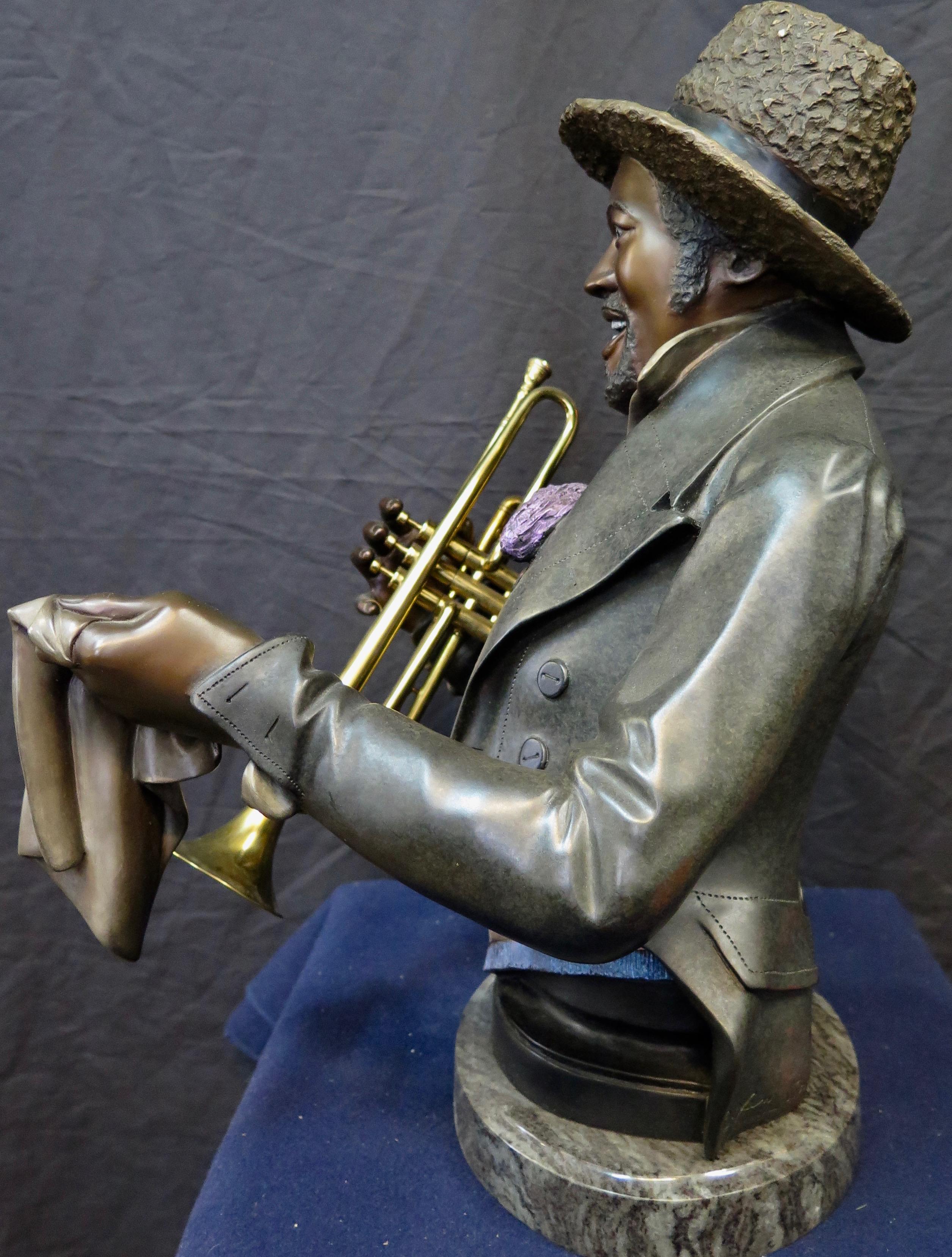 Vintage 20th Century Cold Painted Bronze American Black Jazz Musician 2