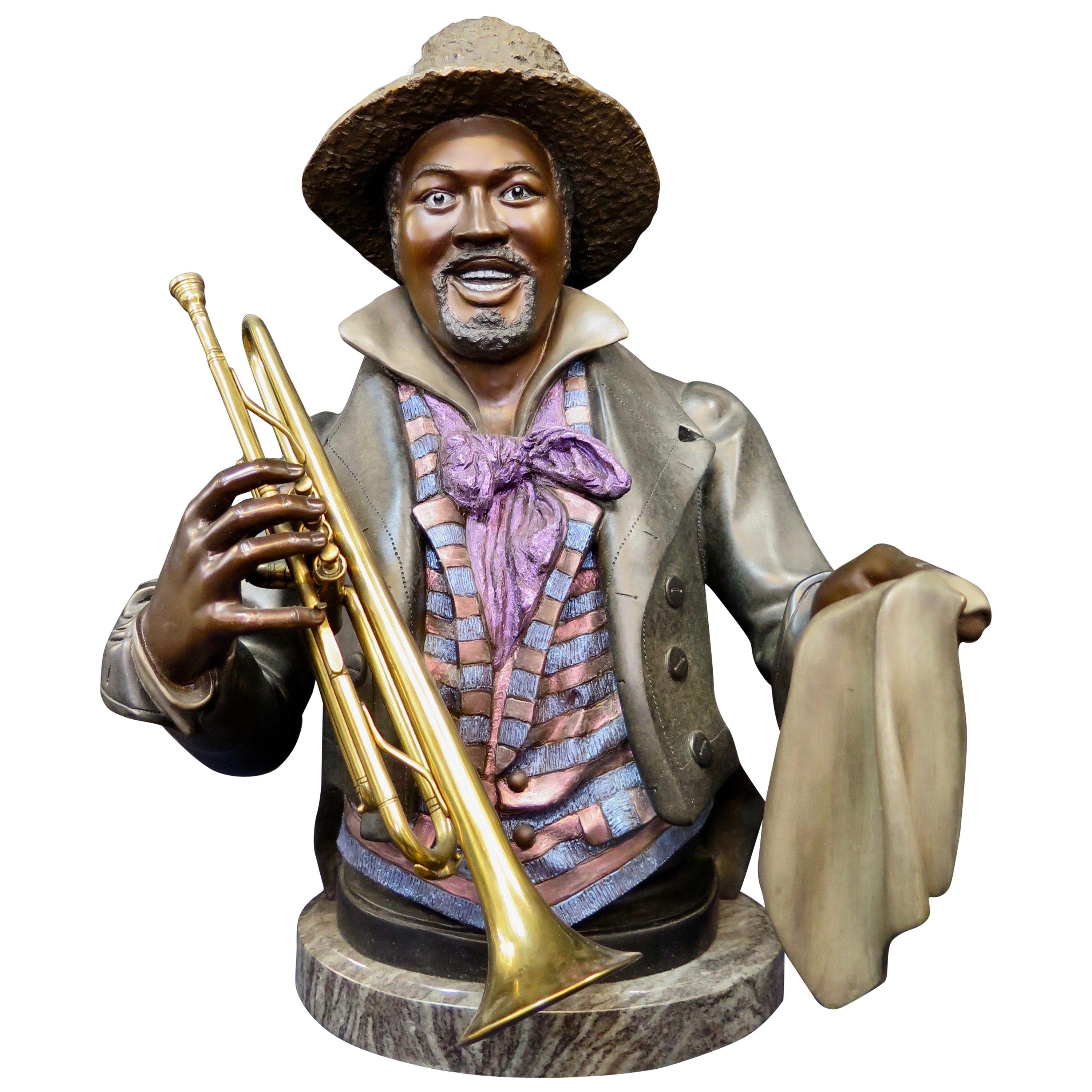 Vintage 20th Century Cold Painted Bronze American Black Jazz Musician