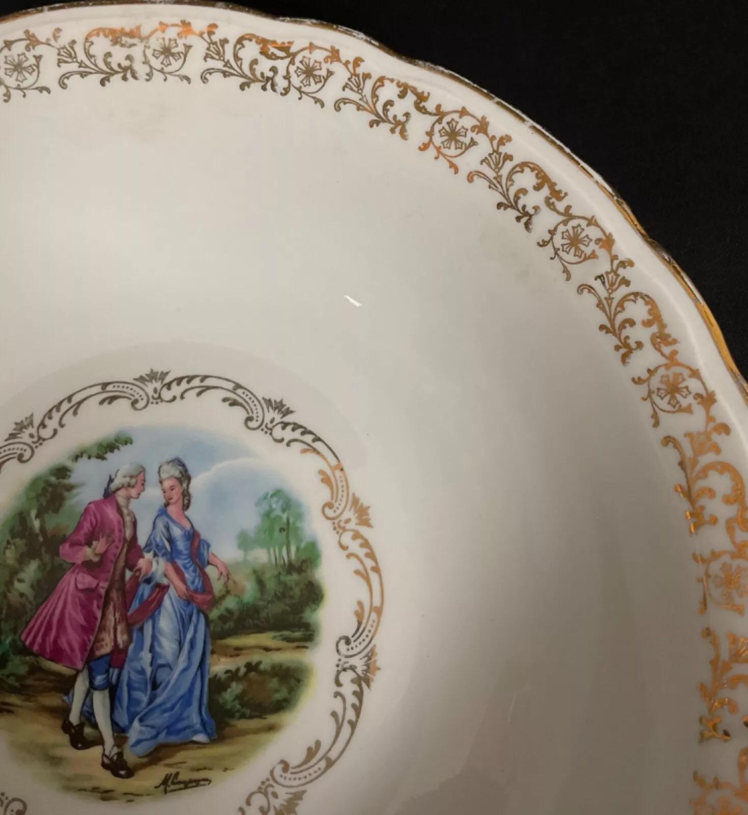 Plato hondo de porcelana vintage del siglo XX - Diseño Fragonard - 2Y509 en venta 6