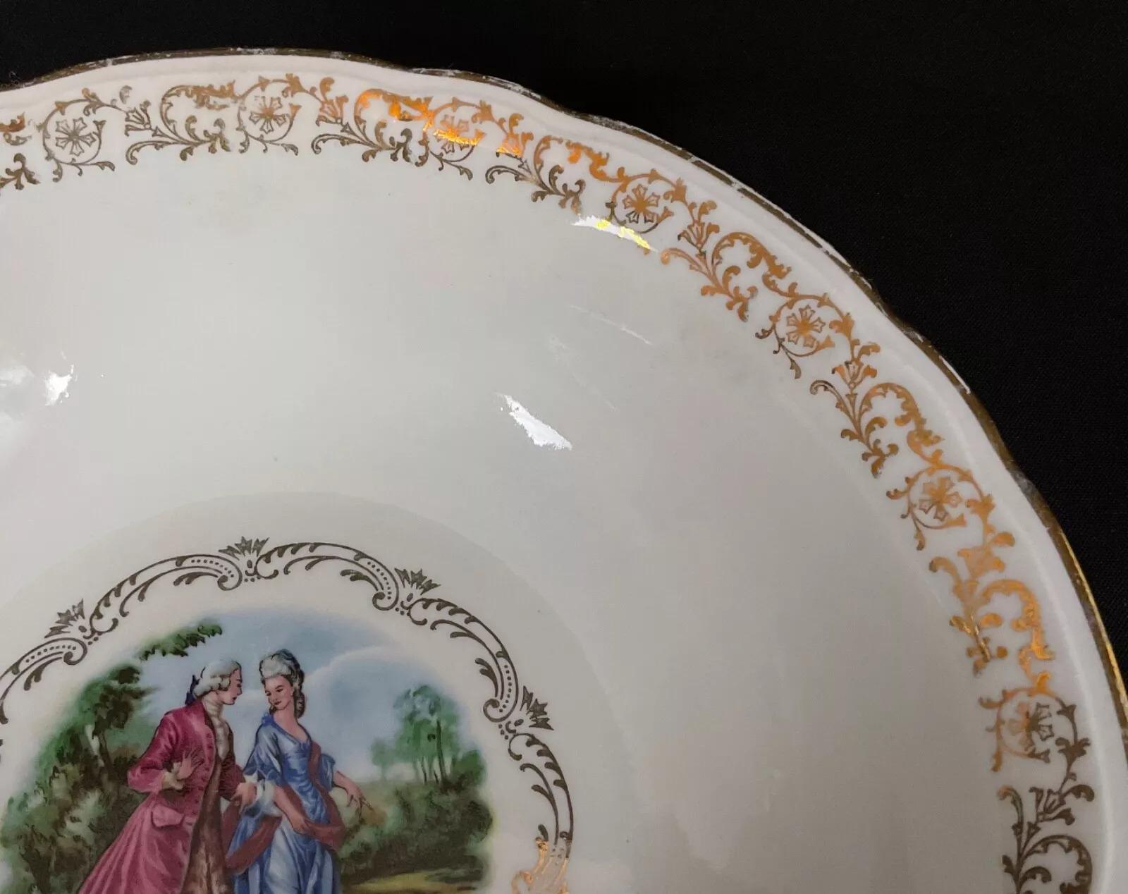 Plato hondo de porcelana vintage del siglo XX - Diseño Fragonard - 2Y509 Porcelana en venta