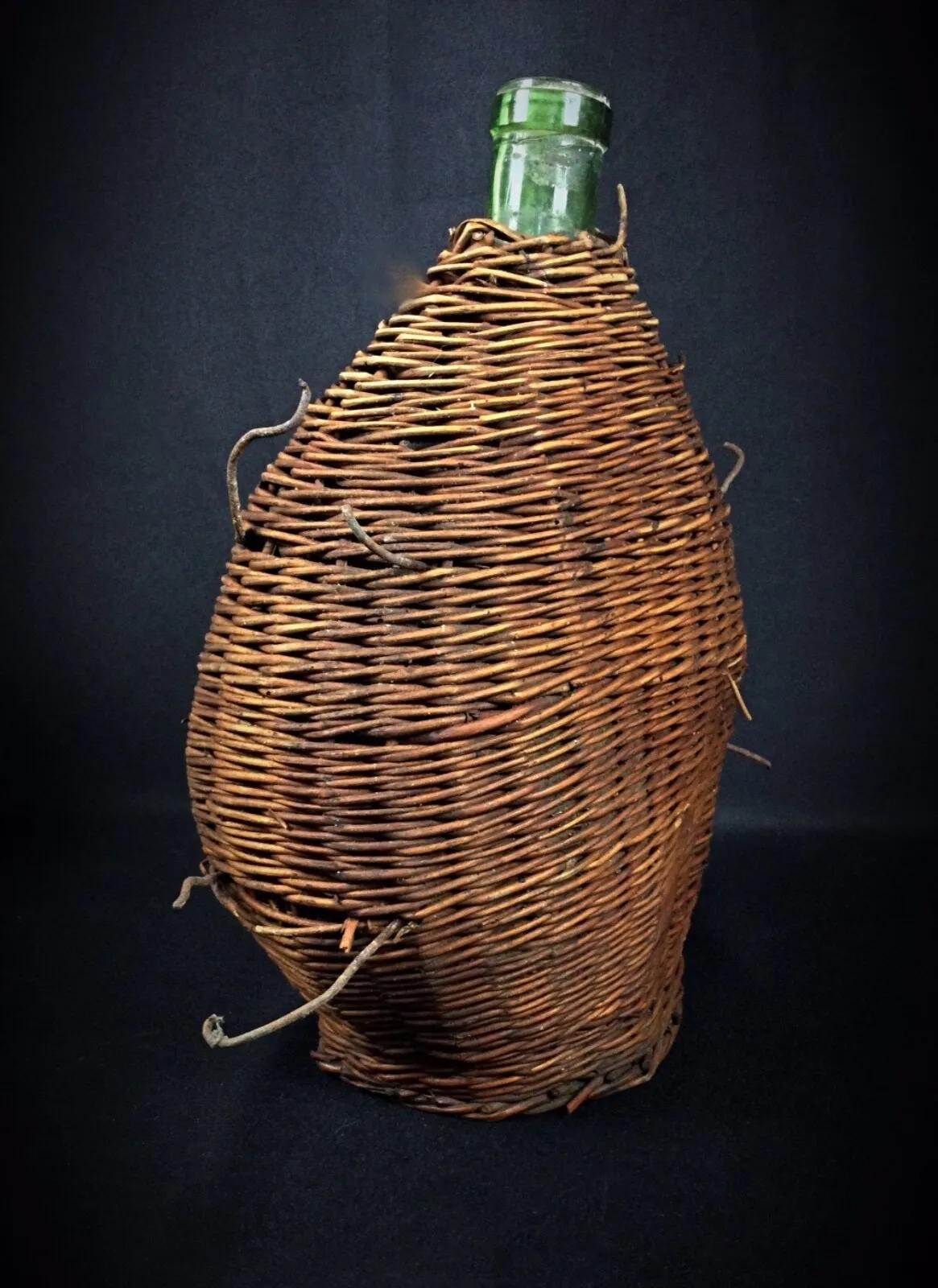 Verre Bouteille Demijohn Vintage du 20ème siècle avec couvercle en osier - Pas de bouchon - 2Y280 en vente