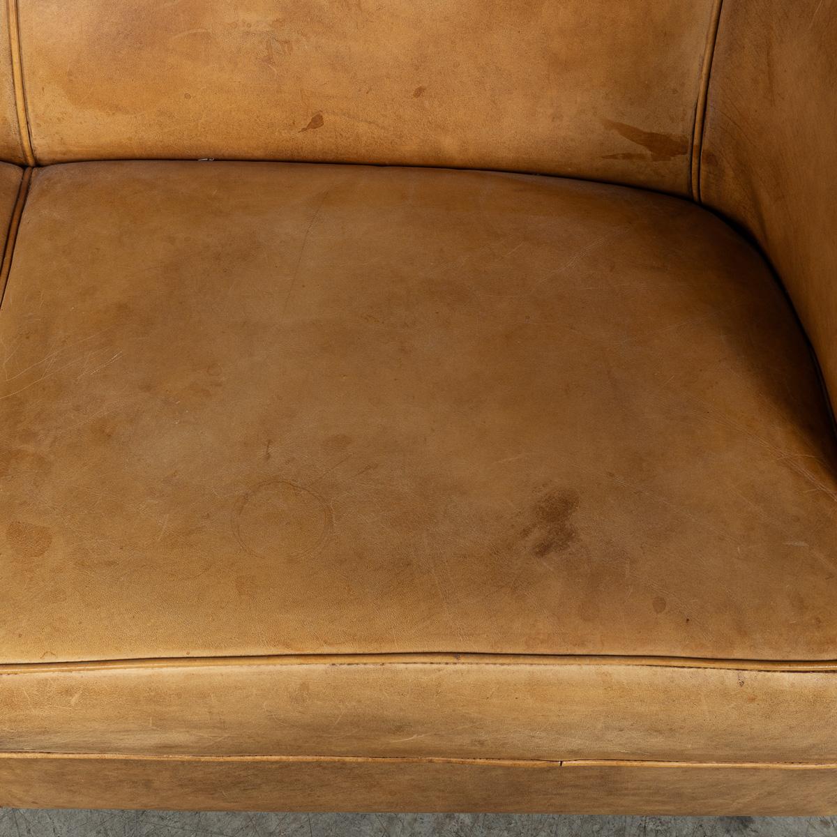 Vintage 20th Century Dutch Sheepskin Leather Sofa For Sale 6