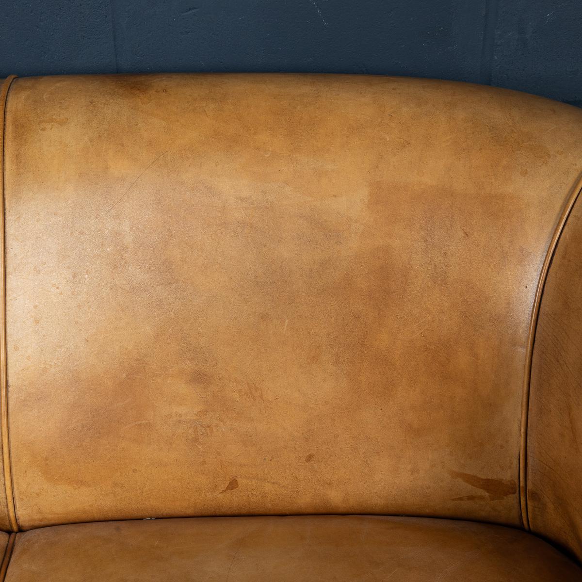 Vintage 20th Century Dutch Sheepskin Leather Sofa For Sale 7