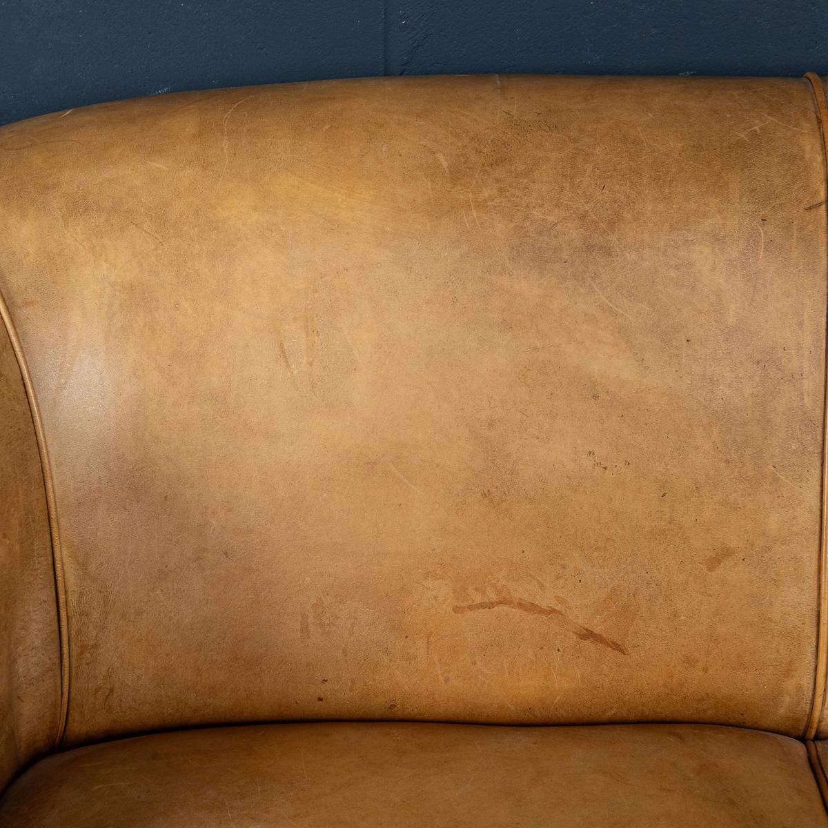 Vintage 20th Century Dutch Sheepskin Leather Sofa For Sale 8