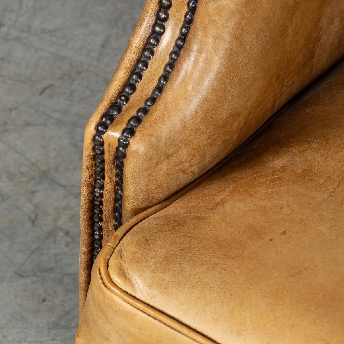 Vintage 20th Century Dutch Sheepskin Leather Sofa For Sale 9