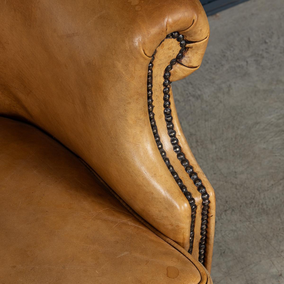 Vintage 20th Century Dutch Sheepskin Leather Sofa For Sale 11