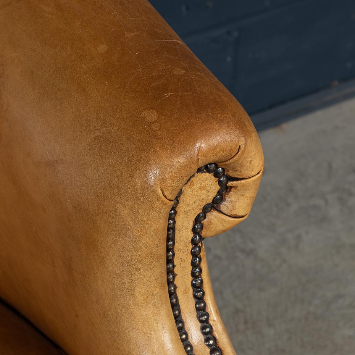 Vintage 20th Century Dutch Sheepskin Leather Sofa For Sale 12