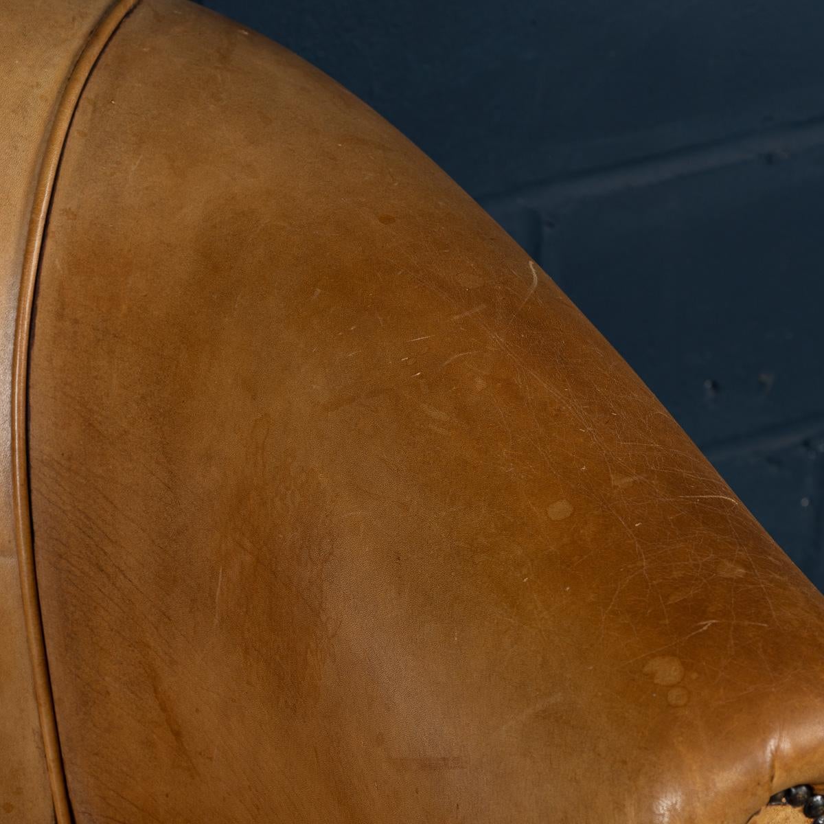 Vintage 20th Century Dutch Sheepskin Leather Sofa For Sale 14